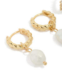 Gold Plated Cubic Zirconia Marquise & Pearl Drop Earrings 2-Pack - link has visual effect only