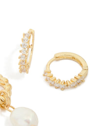 Gold Plated Cubic Zirconia Marquise & Pearl Drop Earrings 2-Pack - link has visual effect only