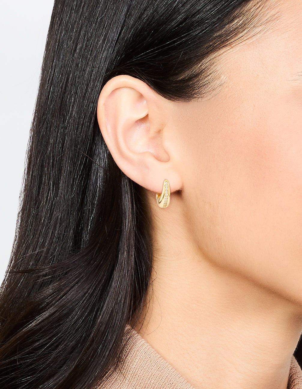 Gold Plated Cubic Zirconia Teardrop Hoop Earrings