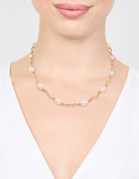 Gold Plated Freshwater Pearl Necklace - link has visual effect only