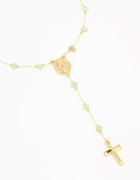 Gold Plated Green Semi Precious Cross Y-Necklace - link has visual effect only