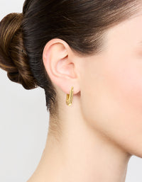 Waterproof Gold Plated Stainless Steel Organic Rectangle Hoop Earrings - link has visual effect only