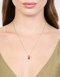 Waterproof Gold Plated Stainless Steel Strawberry & Flower Pendant Necklace - link has visual effect only