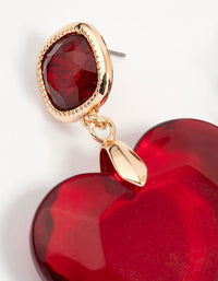 Gold Red Acrylic Heart Drop Earrings - link has visual effect only