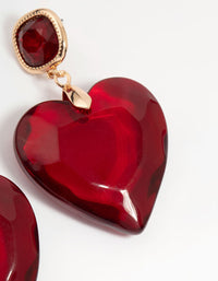 Gold Red Acrylic Heart Drop Earrings - link has visual effect only
