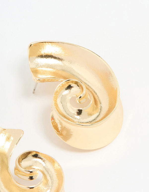Gold Large Swirl Stud Earrings