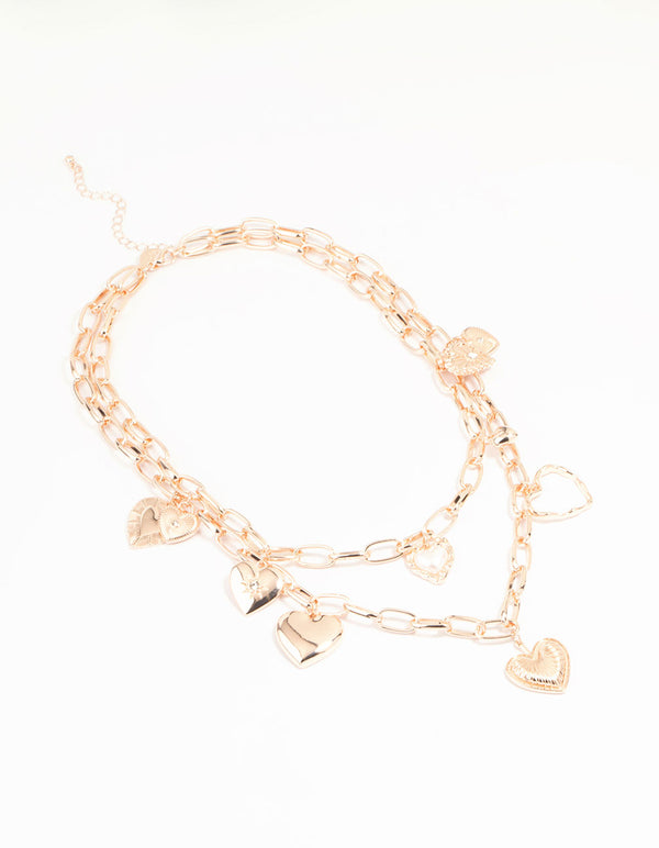 Rose Gold Heart Charm Layered Necklace