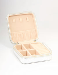Silver PU Leather Large Square Jewellery Case - link has visual effect only