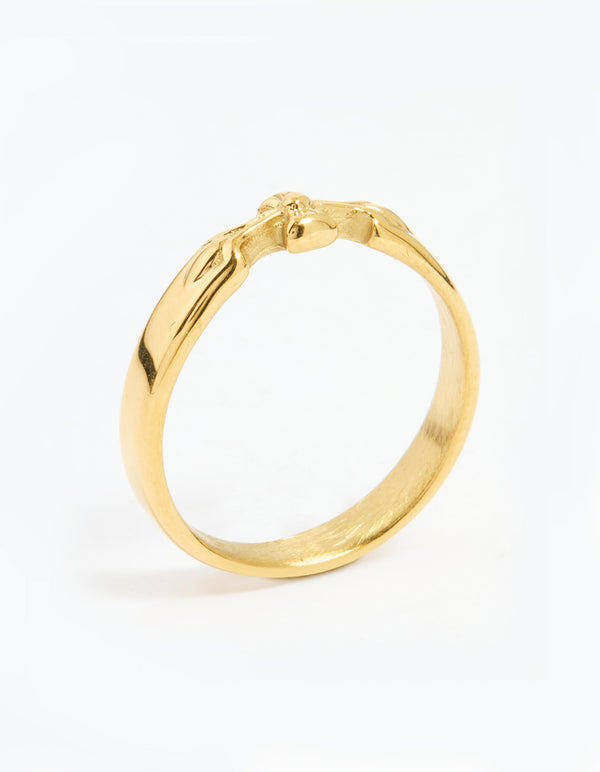 Waterproof Gold Plated Stainless Steel Dainty Bow Band Ring