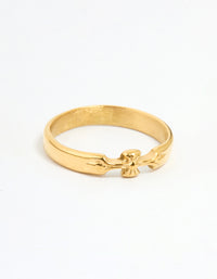 Waterproof Gold Plated Stainless Steel Dainty Bow Band Ring - link has visual effect only