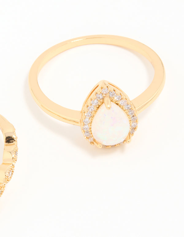 Gold Plated Cubic Zirconia Pear & Dainty Pointed Stacking Rings 2-Pack