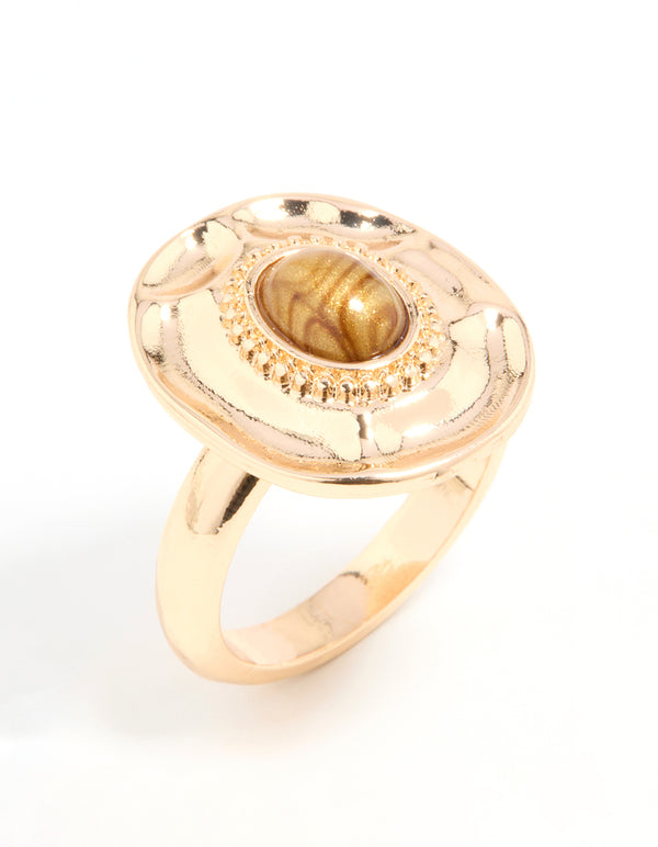 Gold Oval Statement Stone Ring