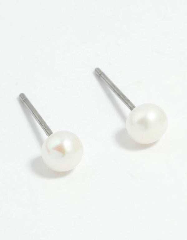 Waterproof Gold Plated Stainless Steel Pearl Dainty Earrings 2-Pack