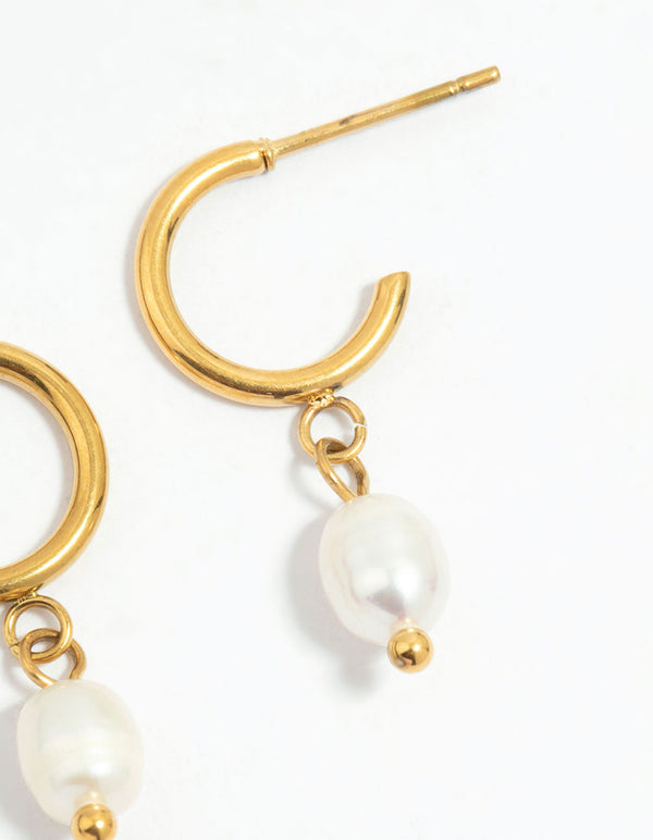Waterproof Gold Plated Stainless Steel Pearl Dainty Earrings 2-Pack