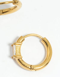 Waterproof Gold Plated Stainless Steel Cubic Zirconia Stud & Huggie Earrings 2-Pack - link has visual effect only