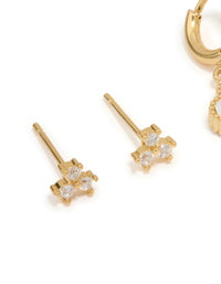 Waterproof Gold Plated Stainless Steel Cubic Zirconia Petal Earrings 2-Pack - link has visual effect only