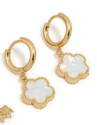 Waterproof Gold Plated Stainless Steel Cubic Zirconia Petal Earrings 2-Pack - link has visual effect only