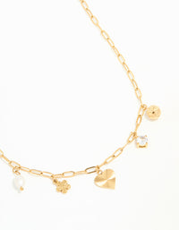 Waterproof Gold Plated Stainless Flower & Heart Charm Necklace - link has visual effect only