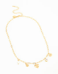 Waterproof Gold Plated Stainless Flower & Heart Charm Necklace - link has visual effect only