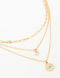 Waterproof Gold Plated Stainless Steel Evil Eye Layered Necklace - link has visual effect only