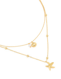 Waterproof Gold Plated Stainless Steel Star & Shell Layered Necklace - link has visual effect only