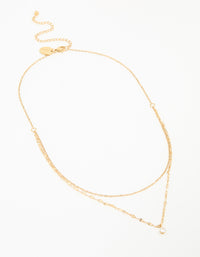 Waterproof Gold Plated Stainless Steel Cubic Zirconia Dainty Layered Necklace - link has visual effect only