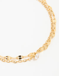 Waterproof Gold Plated Stainless Steel Dainty Cubic Zirconia Layered Bracelet - link has visual effect only