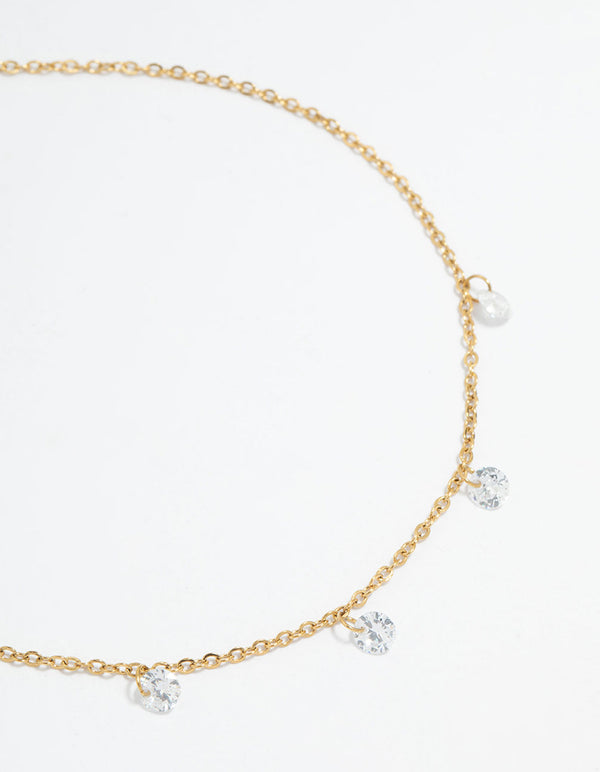 Waterproof Gold Plated Stainless Steel Cubic Zirconia Droplet Anklet