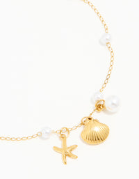 Waterproof Gold Plated Stainless Steel Pearl Star & Shell Charm Anklet - link has visual effect only