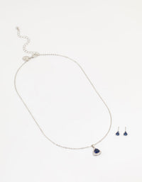 Silver Blue Cubic Zirconia Blue Pendant Necklace & Earrings Set - link has visual effect only