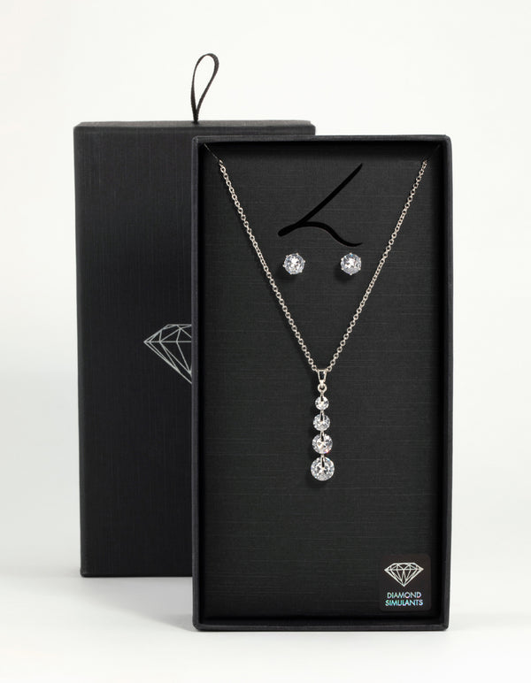 Silver Cubic Zirconia Necklace & Earrings Set