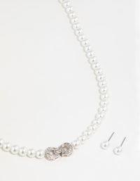 Silver Pearl Double Hoop Necklace & Earrings Set - link has visual effect only
