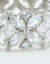 Silver Plated Cubic Zirconia Floral Wide Band Ring - link has visual effect only