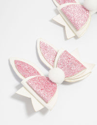 Kids Bunny Pom Pom Bow Fabric Hair Clips 2-Pack - link has visual effect only