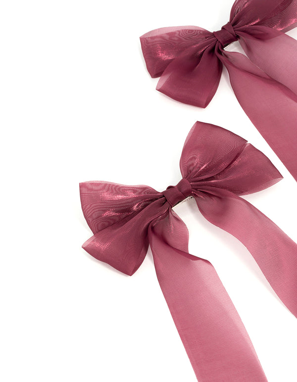 Pink Organza Fabric Hair Clips 2-Pack