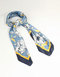 Blue Floral Outline Print Fabric Scarf - link has visual effect only