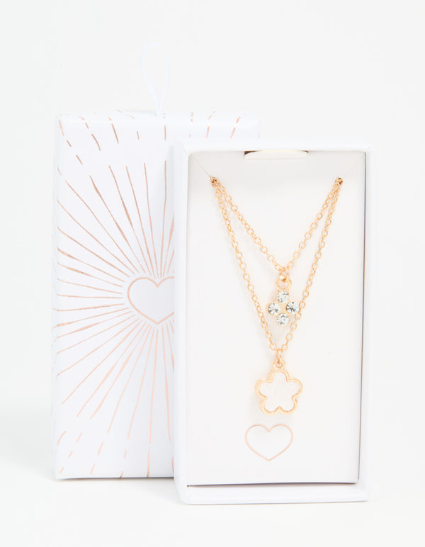 Gold Diamante Flower Layered Necklace