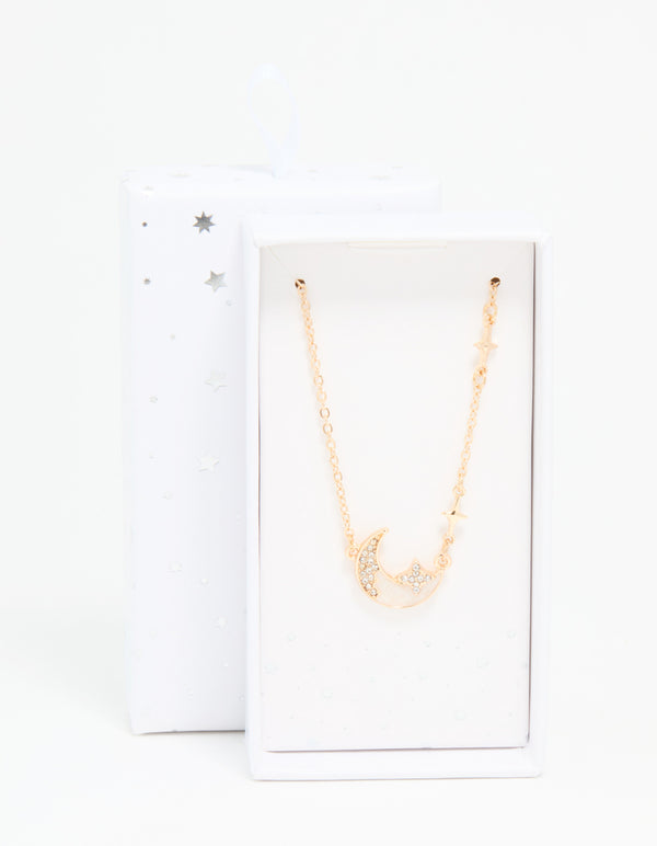 Gold Celestial Moon Pendant Necklace