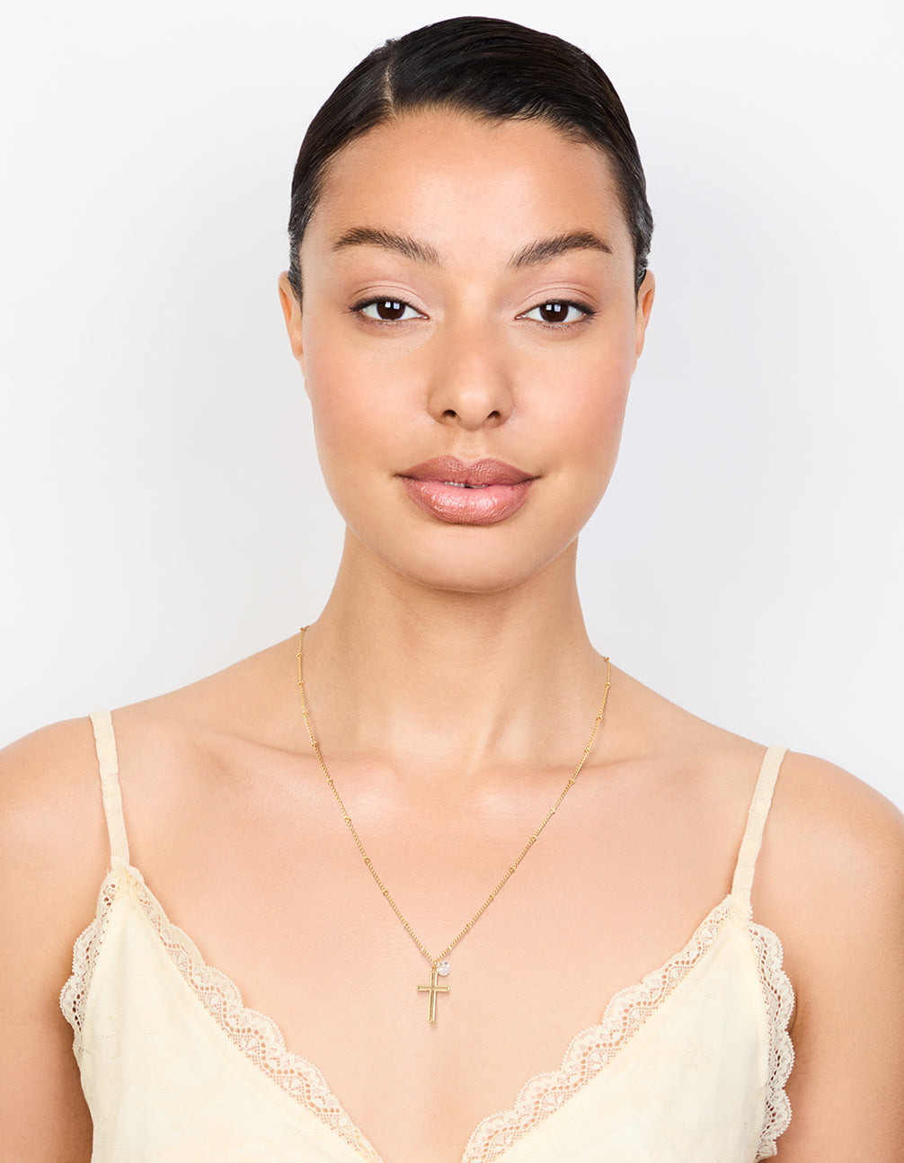 Gold Plated Cubic Zirconia Cross Pendant Necklace