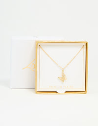Gold Plated Cubic Zirconia Asymmetrical Butterfly Pendant Necklace - link has visual effect only
