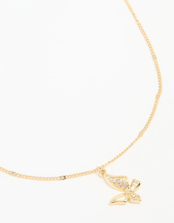 Gold Plated Cubic Zirconia Asymmetrical Butterfly Pendant Necklace