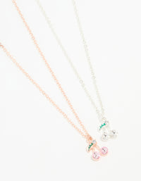 Mixed Metal Cherry Diamante Pendant Necklaces 2-Pack - link has visual effect only