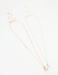 Mixed Metal Cherry Diamante Pendant Necklaces 2-Pack - link has visual effect only