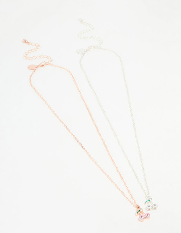 Mixed Metal Cherry Diamante Pendant Necklaces 2-Pack