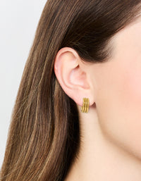 Waterproof Gold Plated Stainless Steel Fluted Hoop Earrings - link has visual effect only