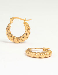 Waterproof Gold Plated Stainless Steel Textured Crescent Hoop Earrings - link has visual effect only