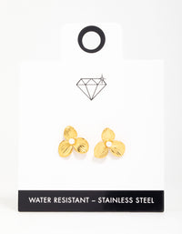 Waterproof Gold Plated Stainless Steel Pearl Flower Stud Earrings - link has visual effect only