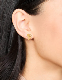 Waterproof Gold Plated Stainless Steel Heart Clover Stud Earrings - link has visual effect only