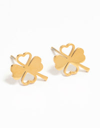 Waterproof Gold Plated Stainless Steel Heart Clover Stud Earrings - link has visual effect only