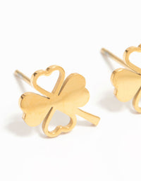 Waterproof Gold Plated Stainless Steel Heart Clover Stud Earrings - link has visual effect only